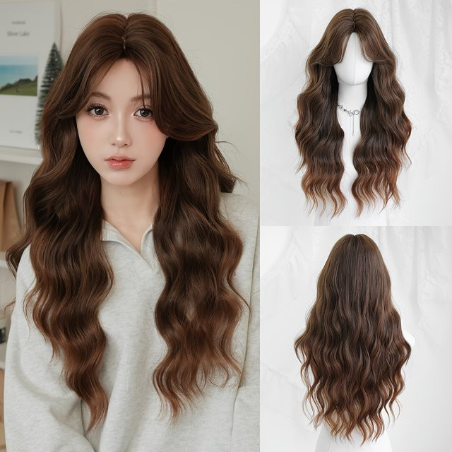 7JHH WIGS Perücke, lange Wasserwelle, Ombre, karamellbraun, Damen - Bild 1