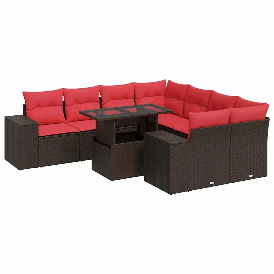 vidaXL 9-teilige Garten-Sofagarnitur aus braunem Poly-Rattan mit Kissen und Akazie-Elementen - Bild 2
