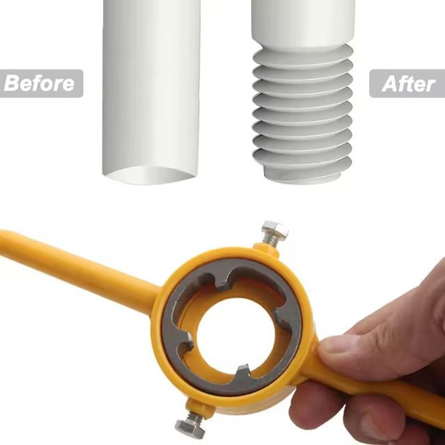 Skeyo PVC-Kunststoff Wasserleitung Gewindeplatten-Set mit 60 Grad Winkel und NPT 1/2 3/4 1 Zoll Rohrgewinde in Gelb - Bild 1