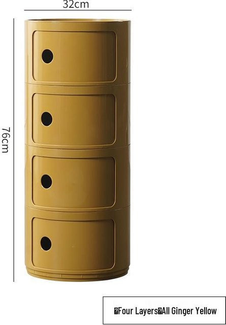 HomeHarmony Runder Nachttisch im nordischen minimalistischen Design mit 4-lagigem Stauraum, Gelb - Bild 1