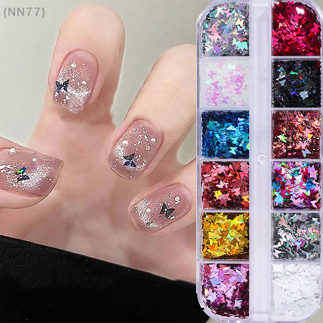 KuZHEN Nagelkunst-Dekorationszubehör, Schmetterlings-Pailletten, Stern- und Schleifenformen, Schimmernd - Bild 1