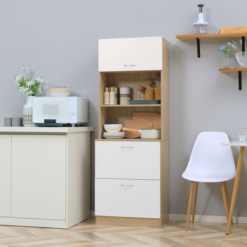HOMCOM Küchenbuffet Mehrzweckschrank mit 2 Schubladen und Schrank in Weiß, B/T/H: 60 x 38 x 168 cm - Bild 2