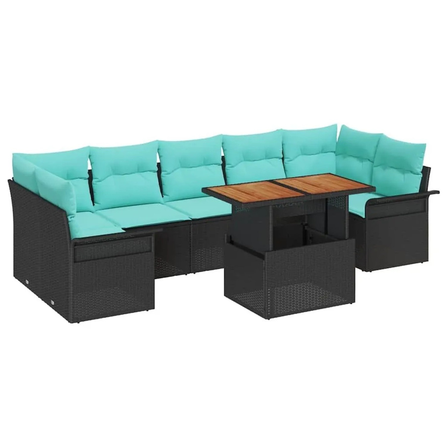 vidaXL Gartenmöbel-Set aus Poly-Rattan mit 8 Kissen in Schwarz und Blau, Ecksofa-Set mit Gartentisch für Terrasse und Balkon - Bild 2