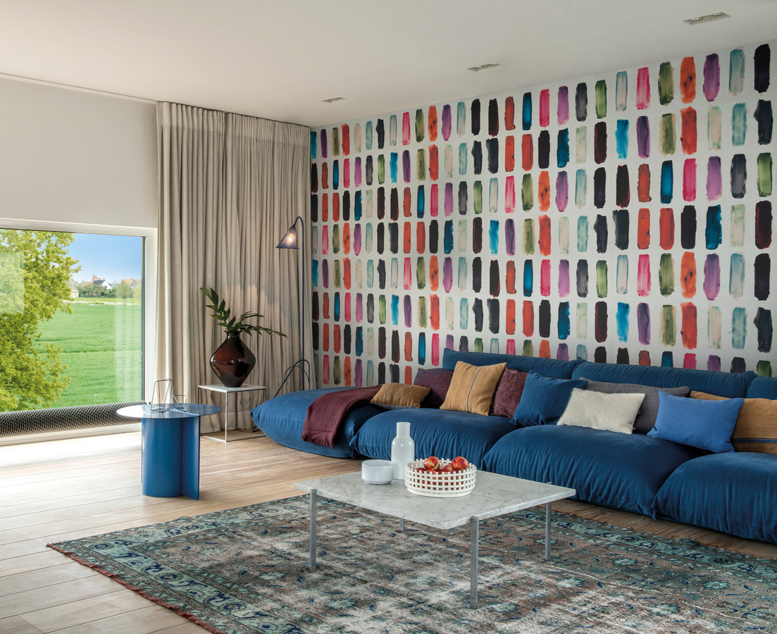 Omexco Wallpaper Zest JOY71 Tapete mit abstraktem Streifenmuster in Multicolour aus Recycling-PET und Papier - Bild 1