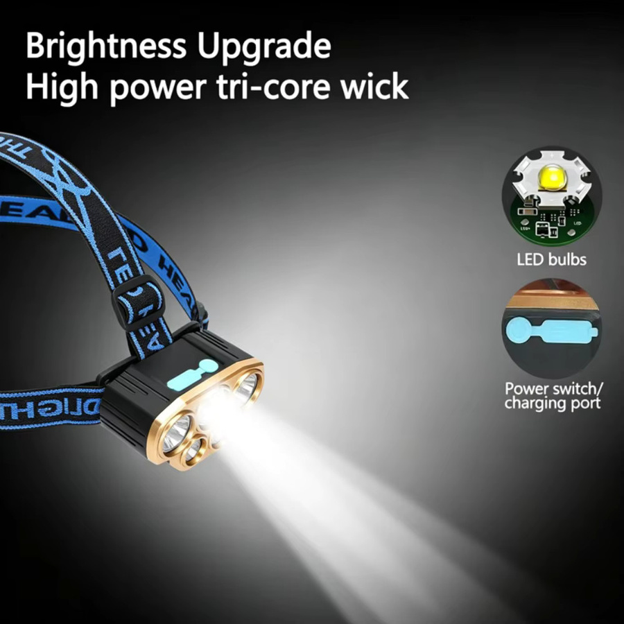 KDULIT Leistungsstarke 5-LED-Stirnlampe in Schwarz, USB-aufladbare Wasserdichte Kopflampe für Outdoor, Camping und Sport - Bild 2