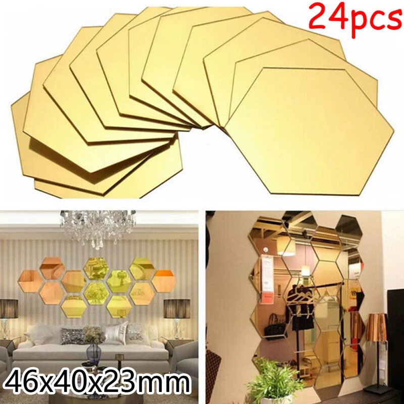 24 Stück Gold 3D Spiegel Sechseck Wandaufkleber aus Acryl Kunststoff für geometrische DIY Dekoration - Bild 6