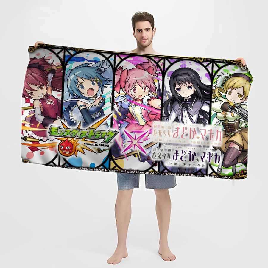 Puella Magi Madoka Magica Strandtuch für Kinder mit Cartoon-Design, Mikrofaser, Multicolor, Breite: 30 cm, Höhe: 60 cm - Bild 2