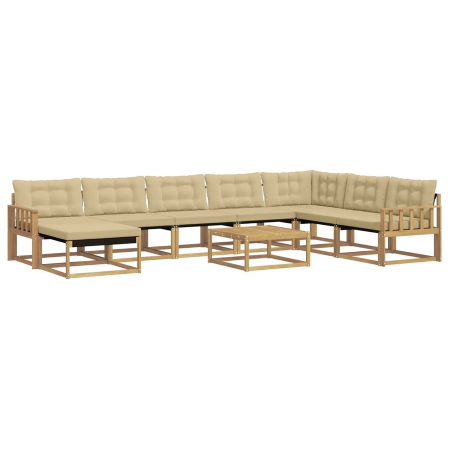 vidaXL Outdoor-Sofagarnitur 9-teilig aus Akazie Massivholz in Weiß und Beige mit Textilene-Polstern und L-Form - Bild 2