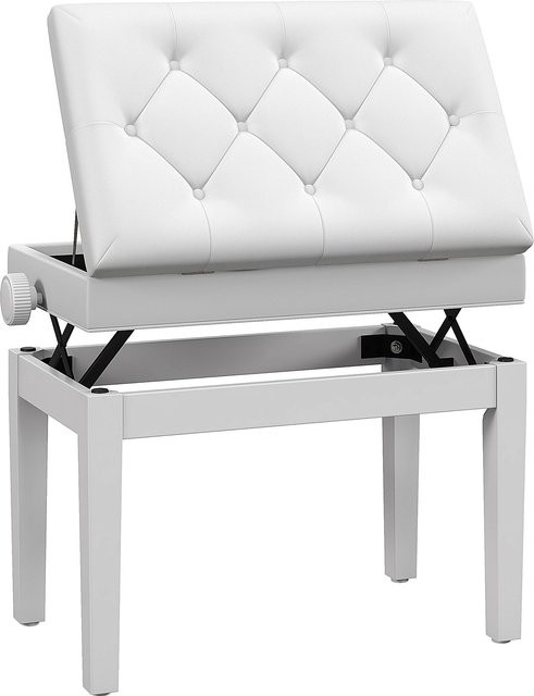 HOMCOM Klavierbank höhenverstellbar mit Stauraum in Weiß, Sitzbank aus Kunstleder mit Holzbeinen, B/T/H: 54,5 x 33 x 48-58 cm - Bild 1