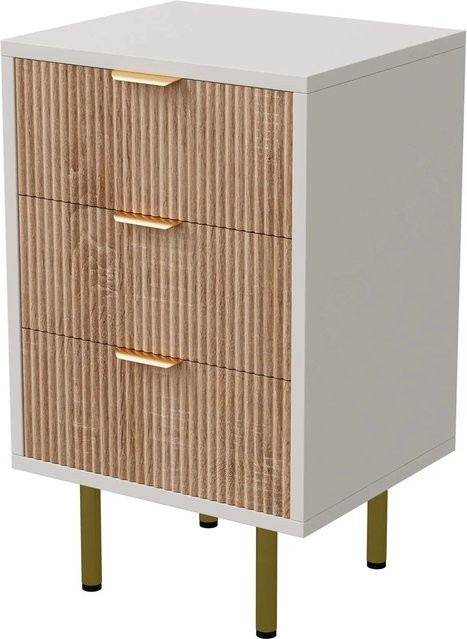 PXloue Schubladenschrank Kommode mit 3 Schubladen in Holzmaserung, Braun/Weiß, B/T/H: 65 x 40 x 40 cm - Bild 1