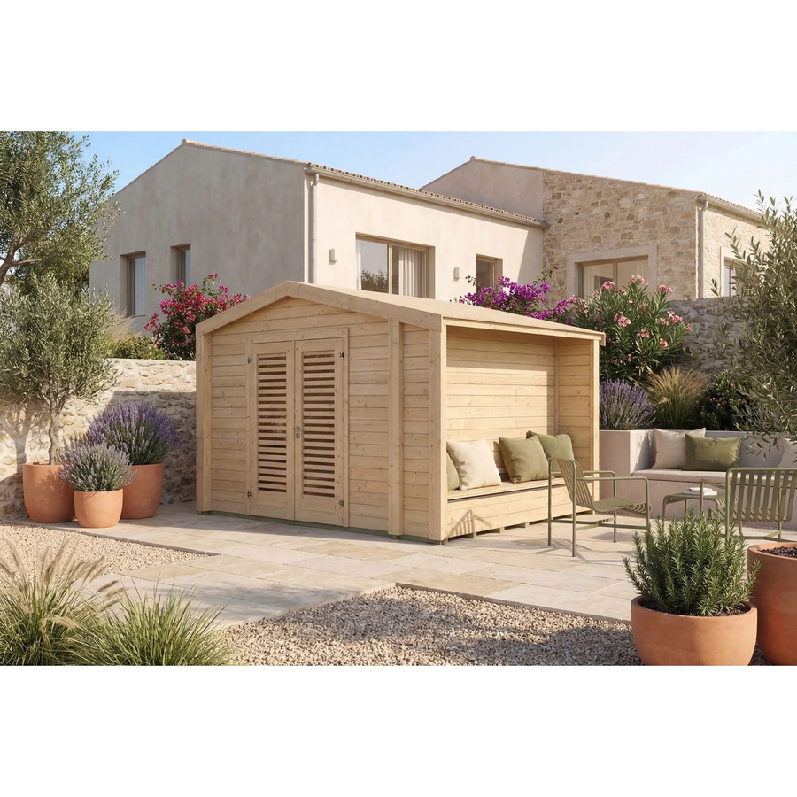 Weka Holz-Gartenhaus Killarney mit Satteldach in Natur Braun B: 361 cm, T: 313 cm, H: 246 cm - Bild 2
