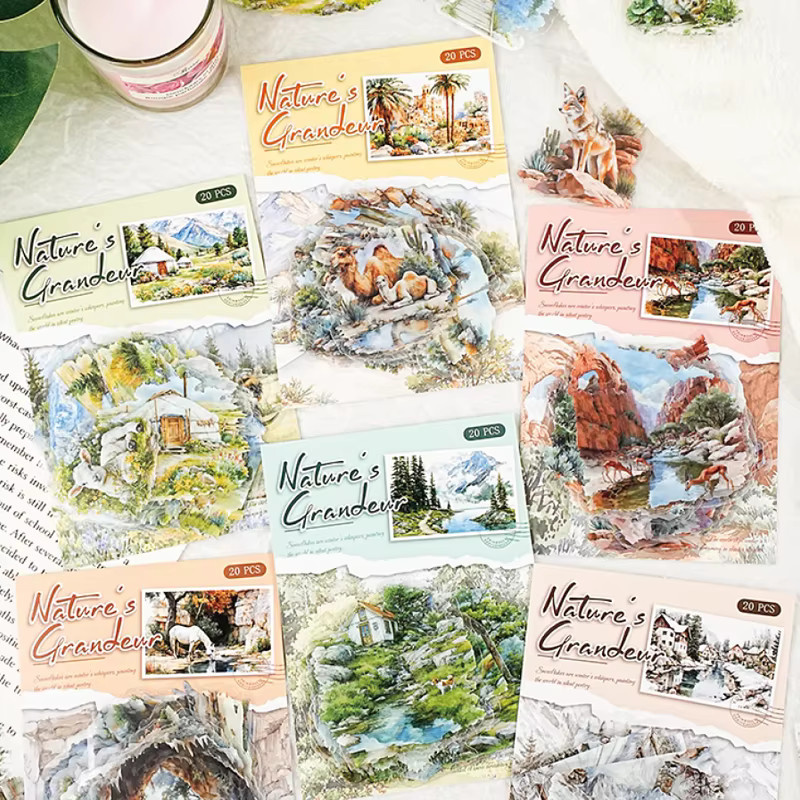 Mr. Paper Landschaftsaufkleber Mountain River mit vier Jahreszeiten und Schneelandschaft, 20 Blatt, Mehrfarbig - Bild 2