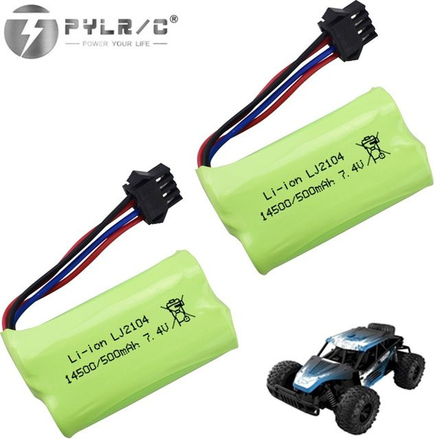 2 Stück Wiederaufladbare Li-Po-Batterien 7,4V 500mAh für EC16 Fernbedienung Ersatzakku Modellauto in Gelb und Grün - Bild 1