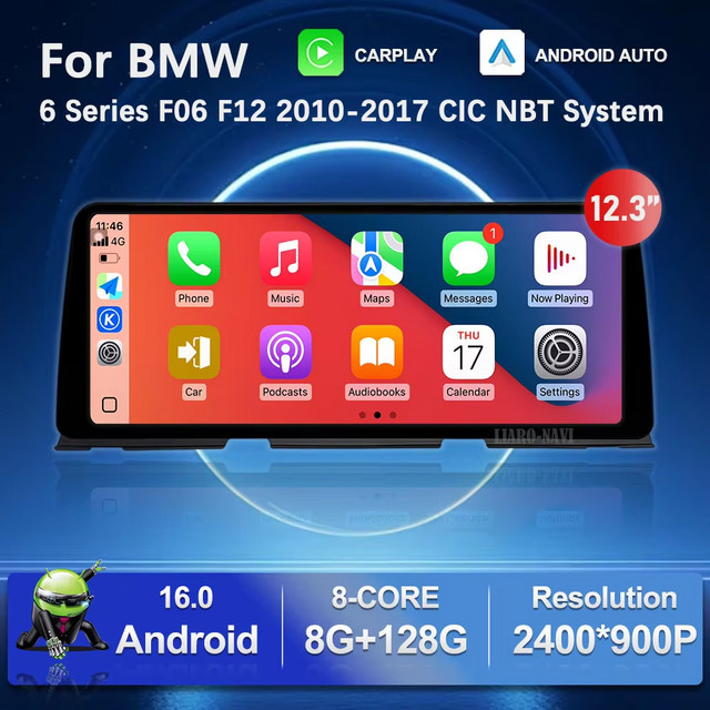 LIARO-NAVI Android Multimedia Player mit 12,3 Zoll Display für BMW 6er Serie F06 F12 (2010 - 2017) CIC NBT System, Farbe: Schwarz, inklusive GPS und CarPlay - Bild 1