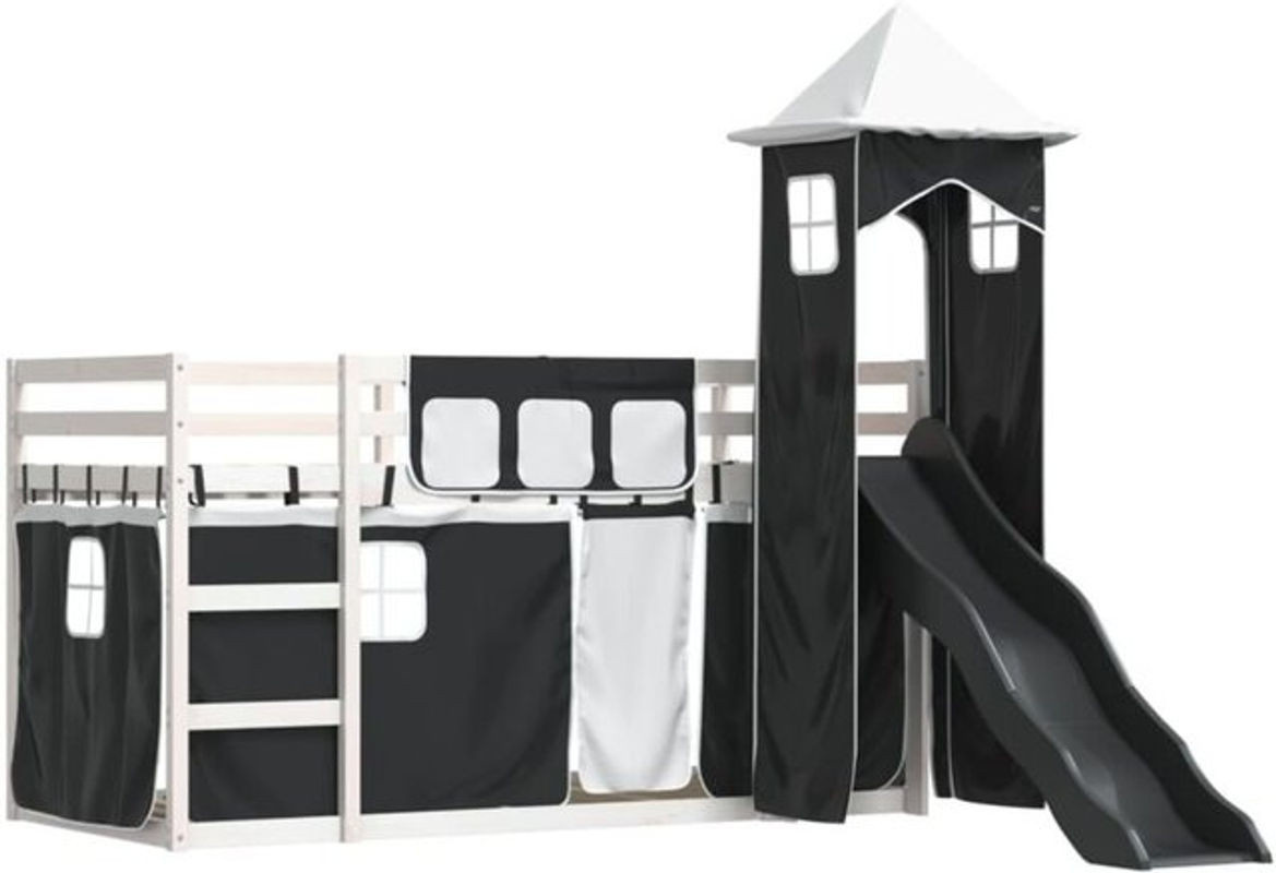 Vidaxl Etagenbett mit Rutsche und Gardinen aus Kiefer Massivholz in Schwarz/Weiß, B/T/H: 90 x 190 cm - Bild 1