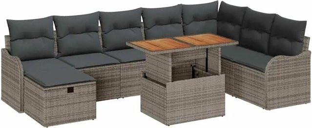 vidaXL 9-teiliges Garten-Sofa-Set in Grau aus Poly Rattan mit Kissen und L-Form für Garten, Balkon und Terrasse - Bild 1