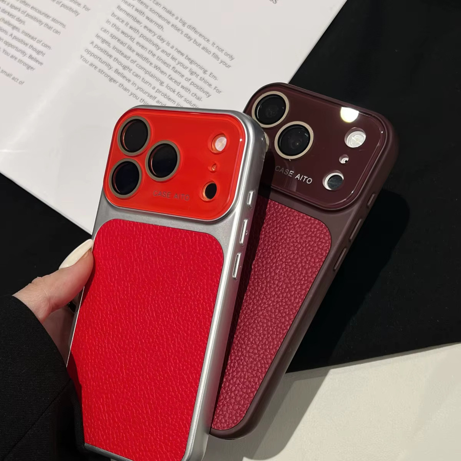 Vintage Lychee-Leder Handyhülle für Apple iPhone 17 16 15 14 13 Pro Max in Blau mit mattem Finish und Kristallglas-Fenster - Bild 2