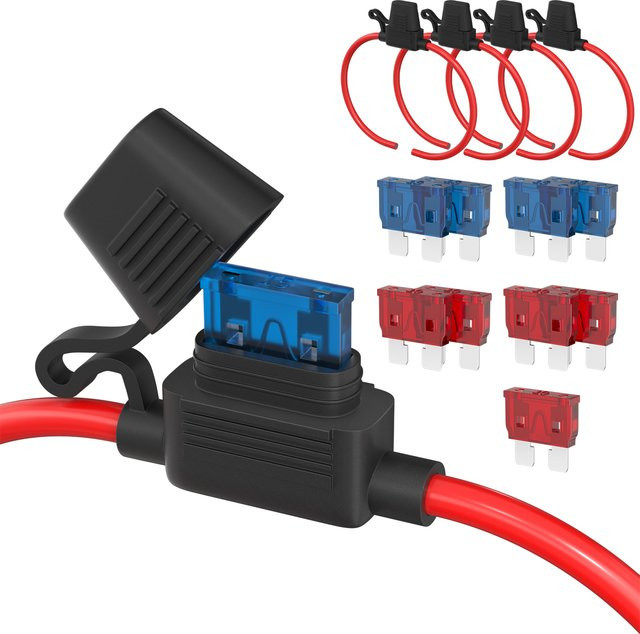 5er-Set Inline Sicherungshalter 12V für ATC/ATO Blade Sicherungen mit 18 AWG Drähten und 10A/15A Sicherungen für dein Auto - Bild 1
