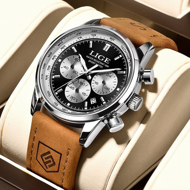 Lige Armbanduhr, Quarz, Leder, Schwarz, Herren - Bild 1