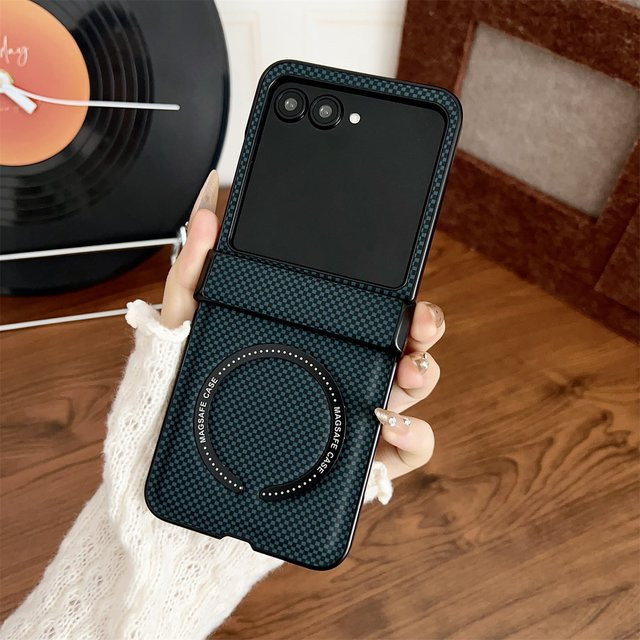 Magnetische Lederhülle mit Scharnierschutz für Motorola Razr 60 50 40 Ultra, stoßfeste Magsafe Handyhülle in Blau - Bild 1