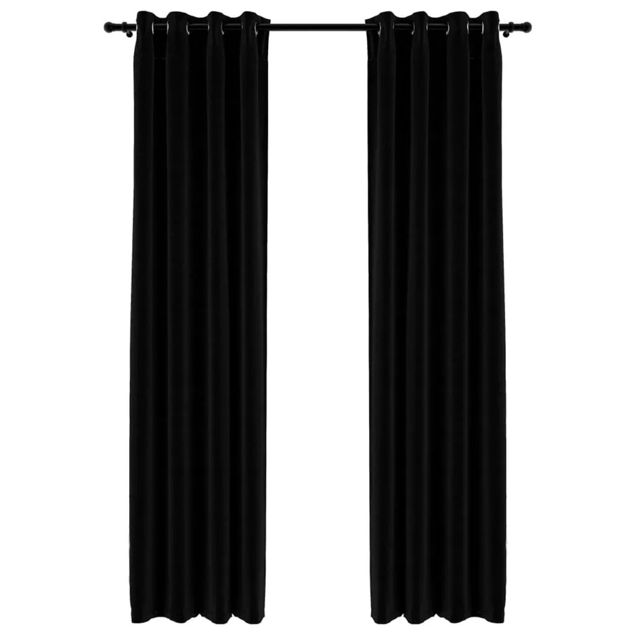 vidaXL Verdunkelungsvorhänge in Leinenoptik mit Ösen, 2 Stück, Schwarz, B: 140 cm, H: 245 cm - Bild 2
