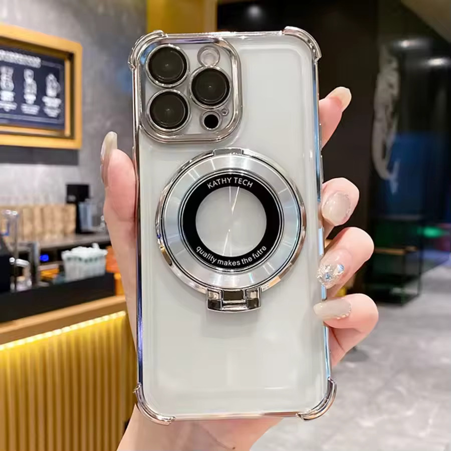 FLYKYLIN Stoßfeste Silikon-Handyhülle mit Plating-Effekt und Standfunktion für Google Pixel, Farbe: Transparent - Bild 3