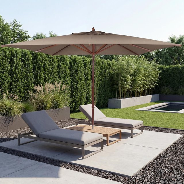 MCW Gastronomie Holz-Sonnenschirm C57b Eckig, Farbe Taupe, B/T: 300 x 300 cm, Material: Holz und Polyester - Bild 1