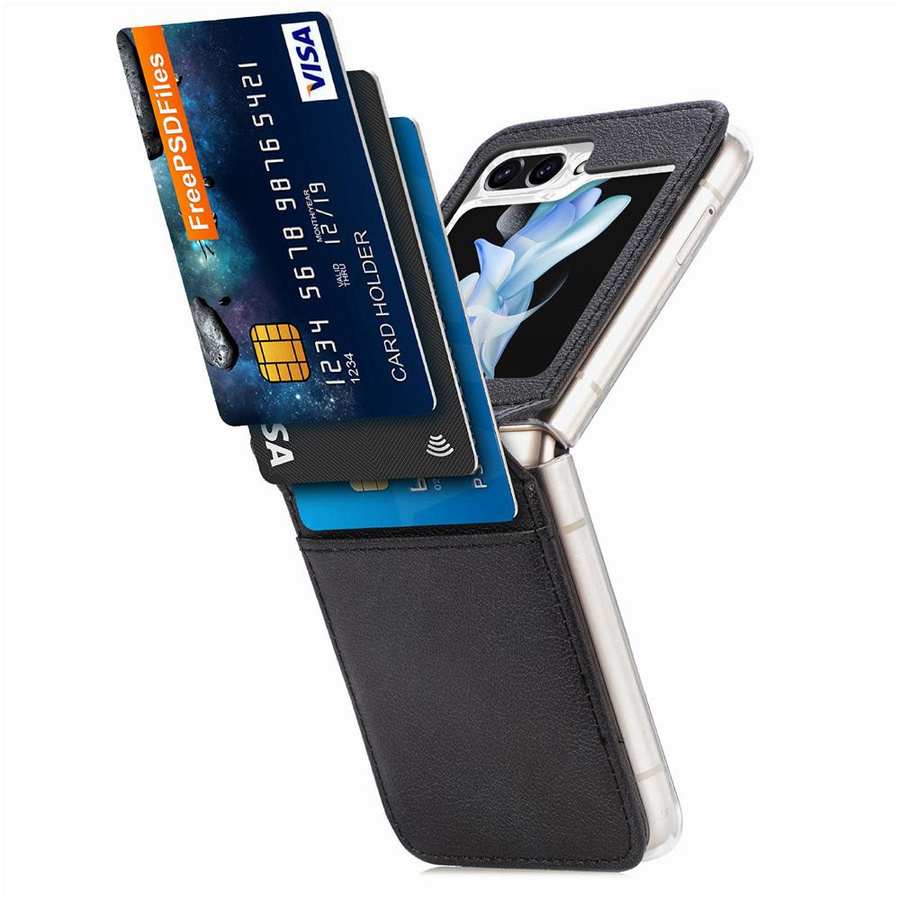 Luxus-Ledergeldbörse Handyhülle für Samsung Galaxy Z Flip 5 5G in Schwarz mit Kartensteckplatz und stoßfestem Schutz - Bild 2