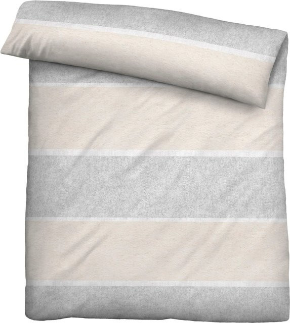 Biberna Bettwäsche aus Baumwolle in Flanell, grau gestreift, B/H: 155 x 220 cm - Bild 1