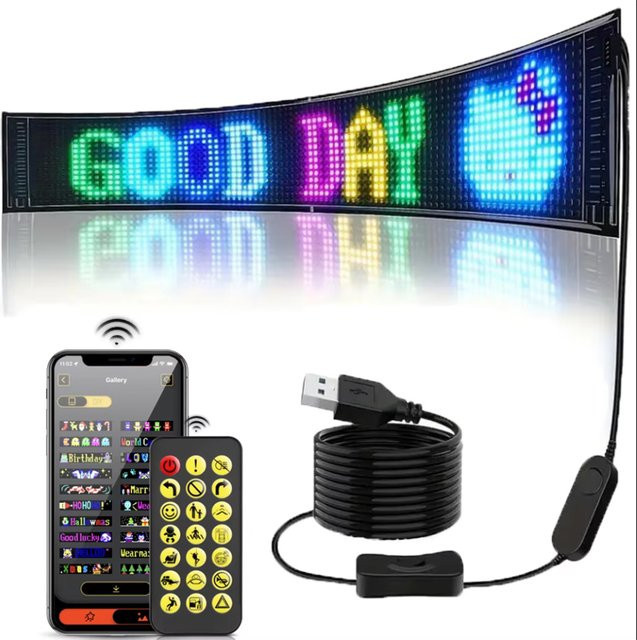 Rybakov RGB LED Matrix Panel mit Bluetooth und USB-Anschluss, Multicolour LED Display Schild für Auto-Dekoration, Schwarz - Bild 1