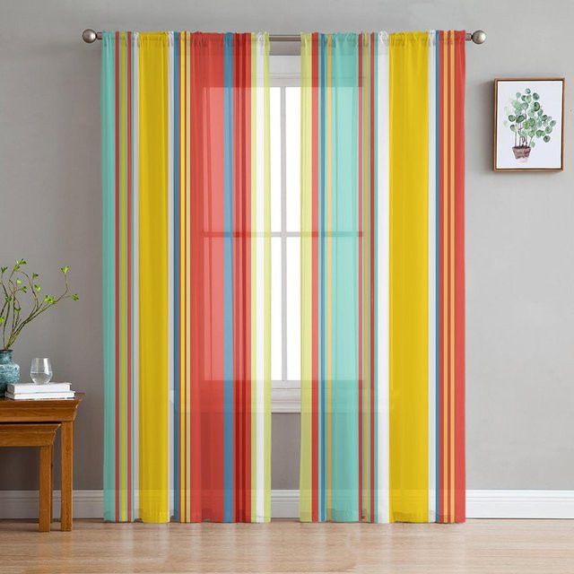 A Family Of Home Textiles Transparenter Voile Tüll Vorhang mit bunten Streifen, Farbe: Multicolour/Transparent, Breite: 135 cm, Höhe: 160 cm - Bild 1