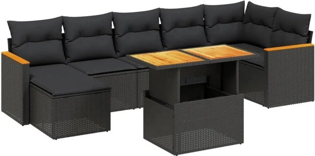 vidaXL 8-teilige Garten-Sofagarnitur in L-Form aus schwarzem Poly-Rattan mit Kissen und pulverbeschichtetem Stahlgestell - Bild 1