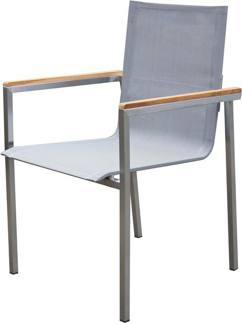 OUTFLEXX Gartensessel aus Edelstahl und Textilene mit Teak-Armlehnen, Silber, B/T/H: 56 x 62 x 88 cm - Bild 1