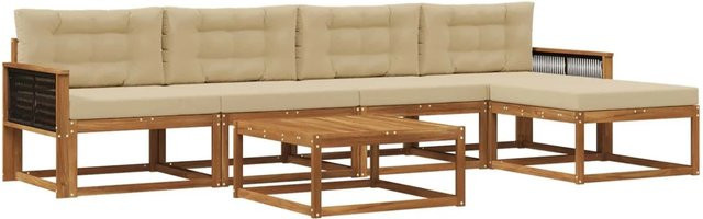 vidaXL Outdoor-Sofagarnitur aus Akazienholz mit 6 Kissen in Natur-Beige und UV-beständigem Polyester - Bild 1