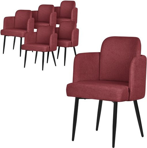 6er Set Esszimmerstühle ML-Design in Rot mit Armlehnen und Stoffbezug - Bild 1