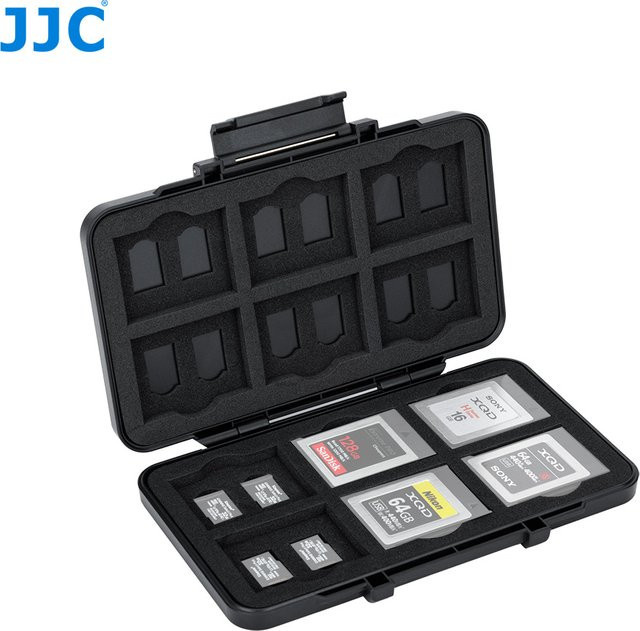 JJC Kartenhalter Schwarz mit 12 Slots für XQD und CFexpress Typ B sowie 24 Slots für MicroSD Karten - Bild 1