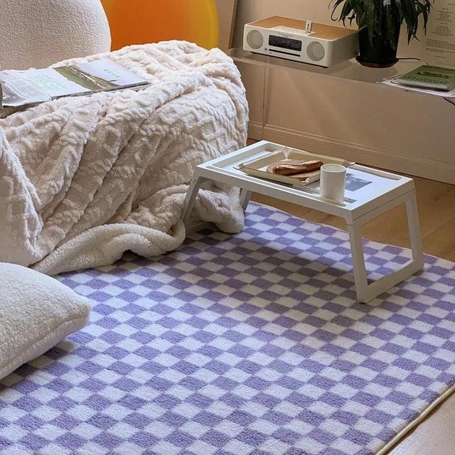 Karpetti Marokkanischer Berberteppich Lila Kariert, Zotteliger Bereichsteppich für Wohnzimmer und Schlafzimmer, B/T: 80 x 120 cm - Bild 1