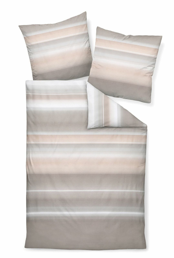 Janine Moments Mako-Satin Bettwäsche aus Baumwolle mit Streifen in Taupe, Sand und Weiß, B/H: 240 x 220 cm, inklusive Kissenbezug 80 x 80 cm - Bild 1