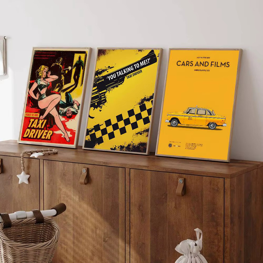 Taxi Driver Retro Whitepaper-Poster als wasserfester Papieraufkleber in Weiß für ästhetische Wandgestaltung - Bild 2