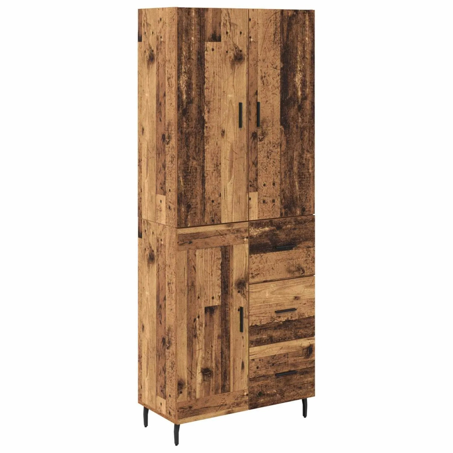 vidaXL Highboard 2-teilig in Altholz-Optik mit Glasfront und Schubladen, Braun, B/T/H: 120 x 34 x 69,5 cm und B/T/H: 180 x 34 x 69,5 cm - Bild 2