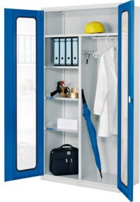 Kappes ErgoPlus Akten- und Kleiderschrank aus Stahlblech mit Sichtfenstertüren in Grau, H: 195 cm, B: 100 cm, T: 50 cm - Bild 1