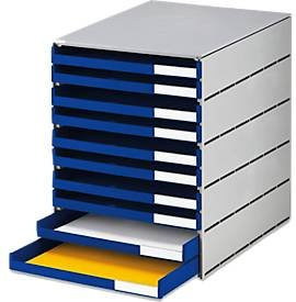 styro Schubladenbox Styroval Pro mit 10 offenen Schubladen in DIN C4, Polystyrol, öko-grau/blau - Bild 1