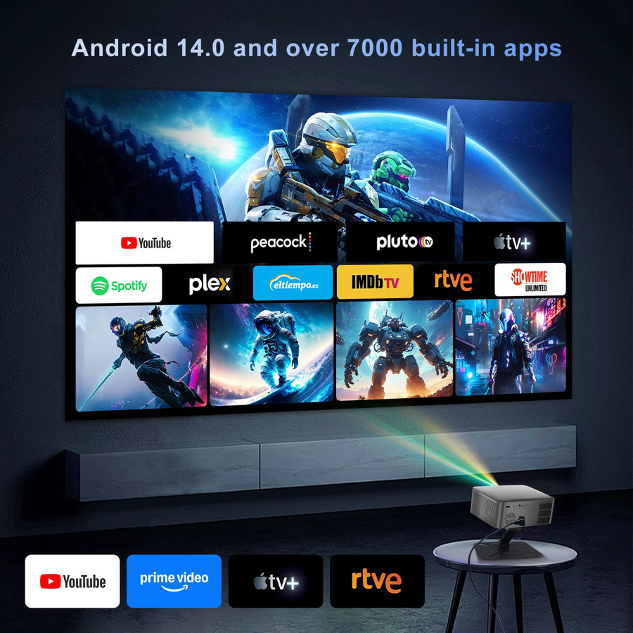 Salange P60Pro Smart-Projektor mit Android 14.0, 8K-Unterstützung, WiFi6 und Bluetooth 5.2, tragbarer Heimkino-Filmprojektor mit Auto-Keystone - Bild 2