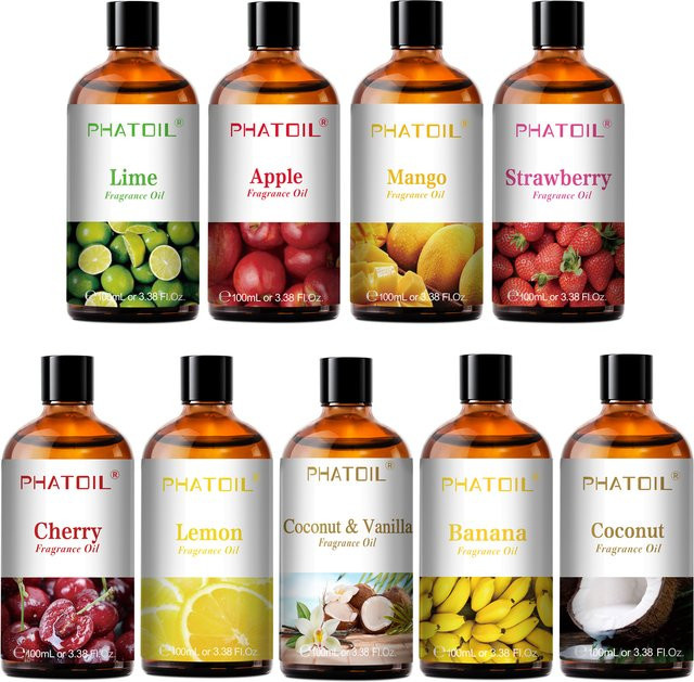 PHATOIL Fruchtduftöl Set mit Tropfer, Kokosnuss, Vanille, Mango, Wassermelone und Erdbeere für die Aromatherapie im Diffusor, 100 ml - Bild 1