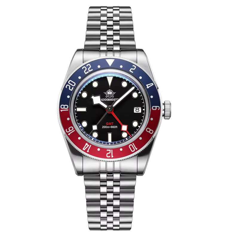 ADDIESDIVE Taucher-GMT-Uhr, Quarz, Edelstahl, Black blue, Herren - Bild 5