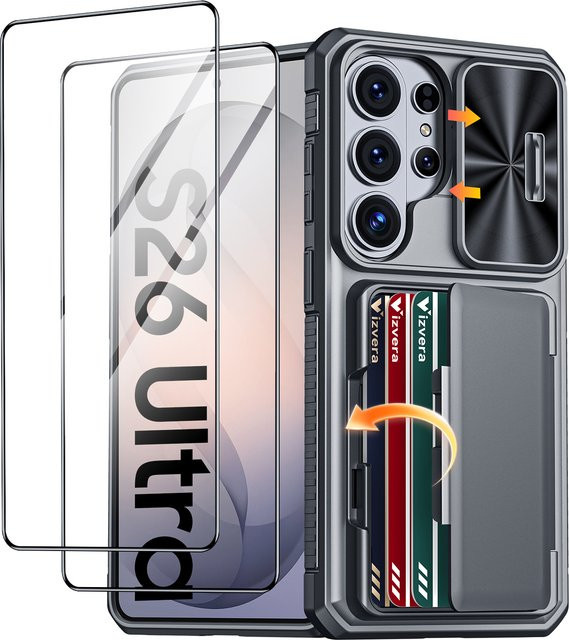 BANGZAO Silikon-Schutzhülle für Galaxy S26 Ultra mit Kartenhalter und RFID-Schutz, Grau - Bild 1
