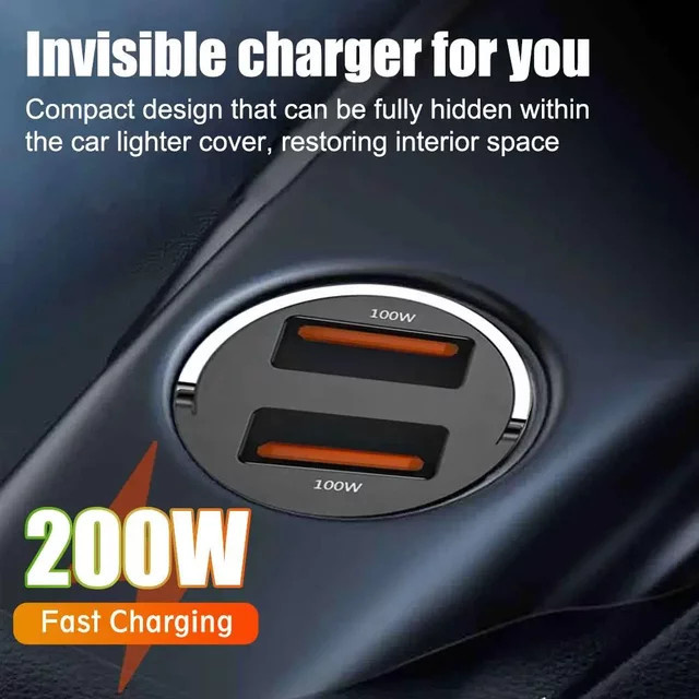 Schnelles Auto-Ladegerät mit PD und QC 3.0 für iPhone, Samsung, Huawei und Xiaomi, USB-C und Mini-USB Anschluss, 200W - Bild 1