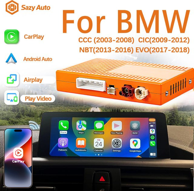 Sazy Auto Kabelloses CarPlay Interface für BMW CCC CIC NBT EVO 1 2 3 4 5 6 7 Serie X1 X3 X4 X5 X6 und MINI F56 F15 F16 F25 F26 F48 F10 F22 F20 F30 F32 i3 via Bluetooth - Bild 1