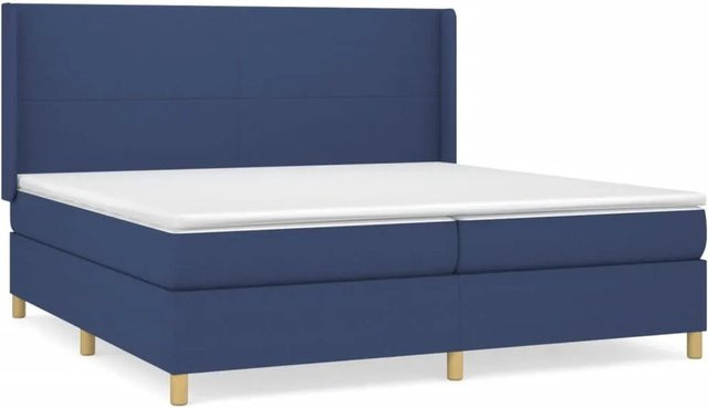 vidaXL Boxspringbett mit Matratze Blau, Hybridbett mit Taschenfederkern aus Stoff und Lärchenholz, B/T/H: 203 x 203 x 118 cm - Bild 1