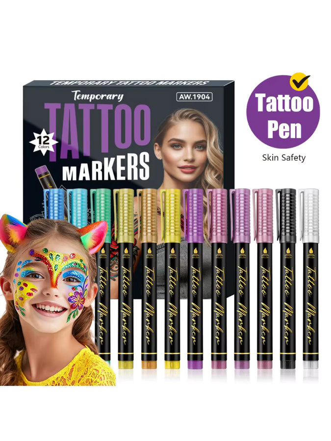 Waschbare Tattoo Stifte für Körpermalerei in Multicolour, schnell trocknende Kunstmarker für Zeichnungen und Partys - Bild 7